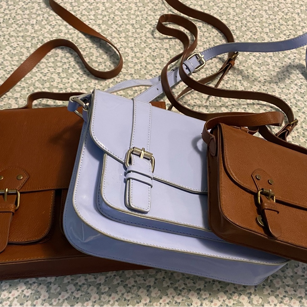 H&M Brown and Blue Shoulder Bags with Classic Satchel Design